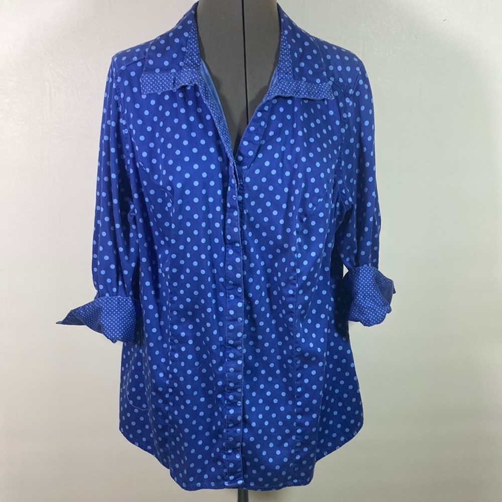 Lane Bryant Polka Dot 3/4 Sleeve Collar Top Size 18/20 W